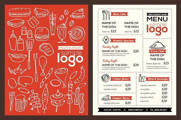 Vector modern restaurant menu cover design pamphlet vector template