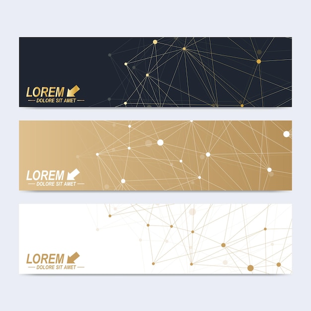 Vector modern set of vector banners geometric abstract presentation molecule dna and communication backgrou