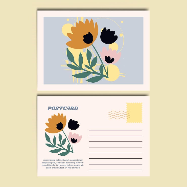 Vector modern and stylish floral illustration postcard design template