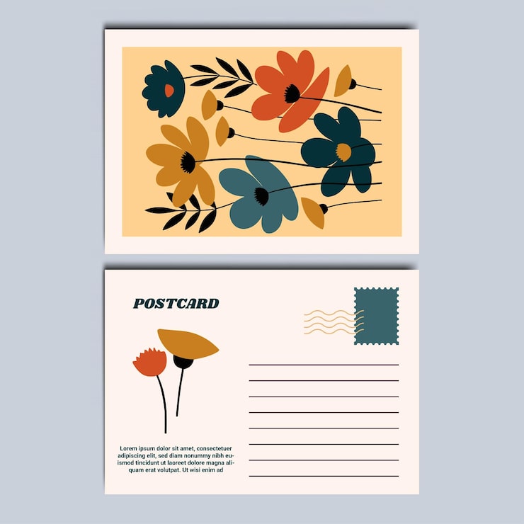 Vector modern and stylish floral illustration postcard design template