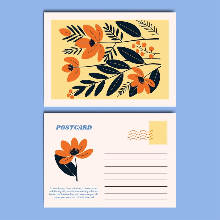 Vector modern and stylish floral illustration postcard design template