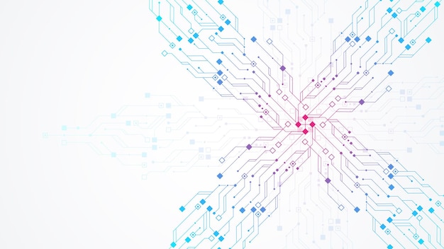 Vector modern technology circuit board texture background design. quantum computer technologies concepts, large data processing. futuristic blue circuit board background. minimal vector motherboard.