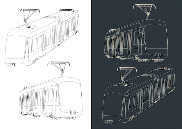 Vector modern tram sketches