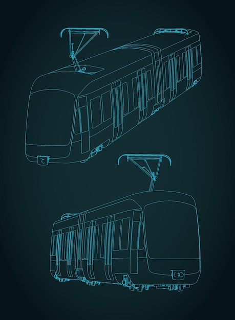 Vector modern tram sketches