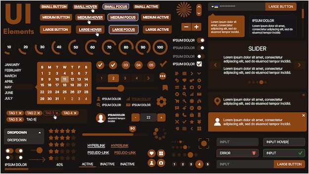 Vector a modern ui kit featuring a collection of buttons icons navigation menus and responsive design elements includes login forms media players search bars and calendars ideal for apps websites