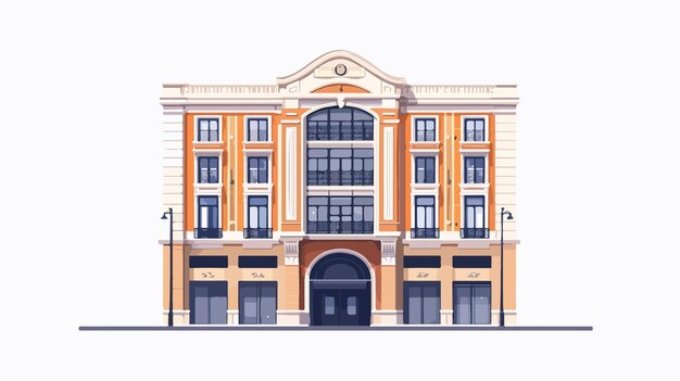 Vector modern urban building edifice isolated wide angle centered image