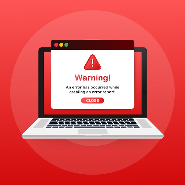 Vector modern warning pop up with flat design on red template