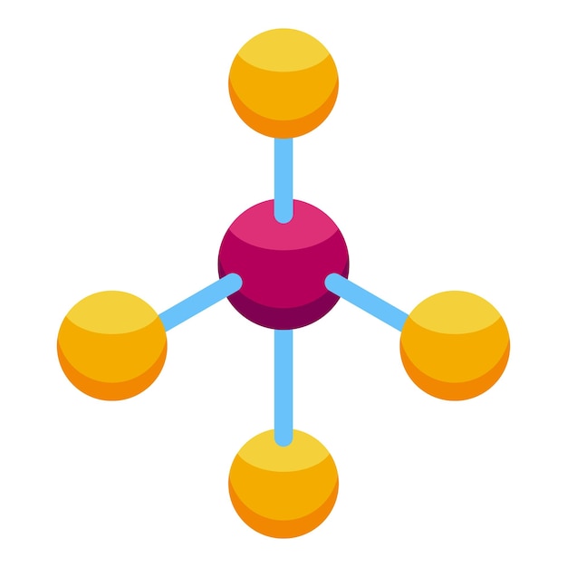 Vector molecular model showing one red atom surrounded by four yellow atoms