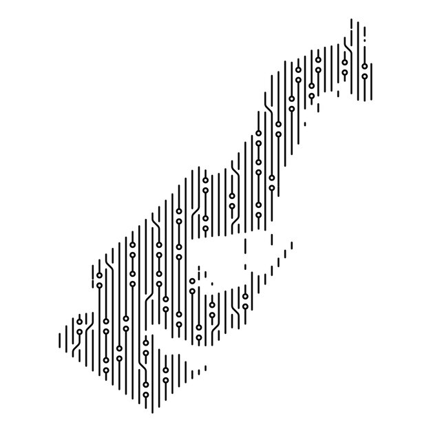 Vector monaco circuit board map showing digital lines and dots forming the shape of monaco
