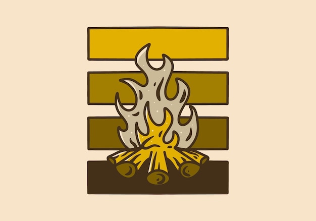 Vector mono line art illustration of a bonfire
