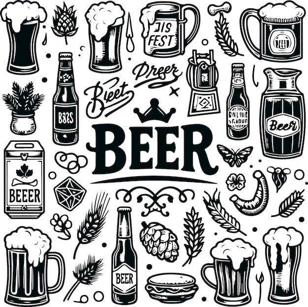 Vector monochrome cosmonaut beer logo icon concept vector illustration design silhouette style