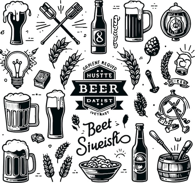 Vector monochrome cosmonaut beer logo icon concept vector illustration design silhouette style