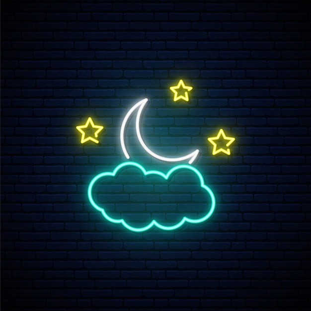 Vector month in the clouds neon sign.