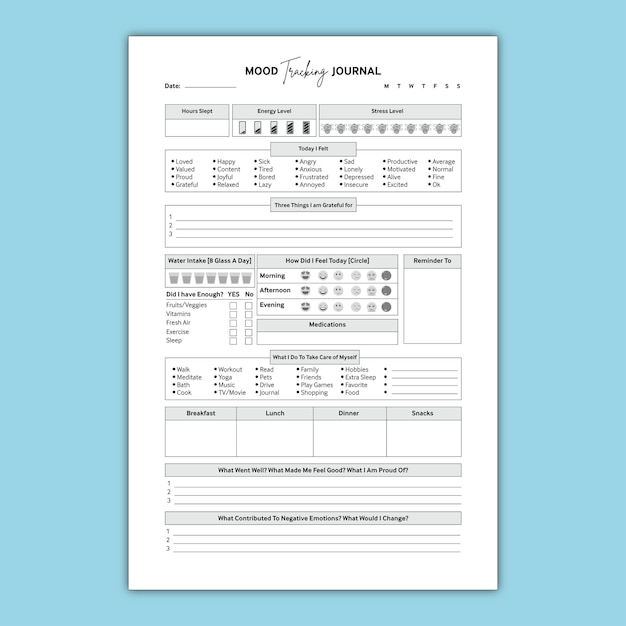 Vector mood tracking journal for amazon kdp low content book