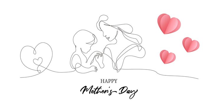 Vector mothers day banner continuous one line drawing of mother holding childs hand on white background