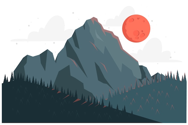 Vector mountain at night concept illustration