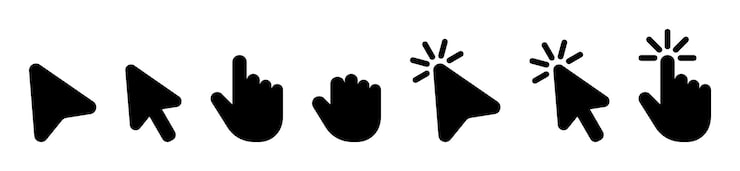 Mouse click cursor and loading icon for interface computer mobile app animation or UI design Mouse pointer black fill vector illustration on transparent background Hand pointer symbol with finger