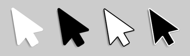Vector mouse pointer icons with a shadow on a gray background a set of four cursor pointers