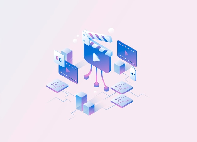 Vector movie nft isometric gradient vector illustration