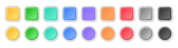 Vector multi color 3d button square and circle glossy colorful web ui buttons