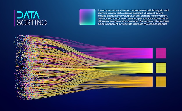 Vector multi colored flowing data streams representing information sorting and processing
