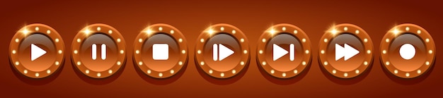 Vector multimedia buttons brown buttons with a frame of light bulbs vector clipart
