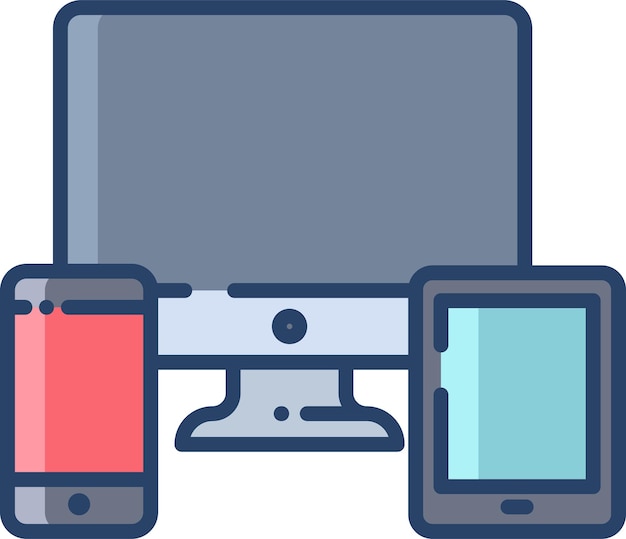 Vector multiple devicessolid linear color vector illustration