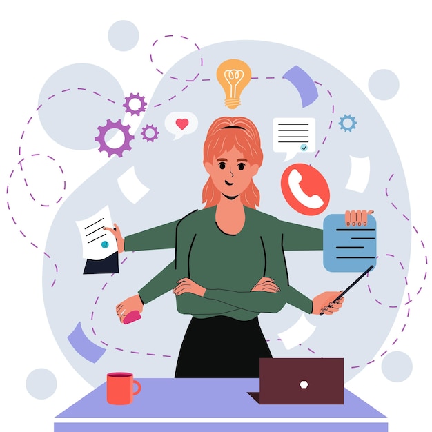 Vector multitasking girl idea