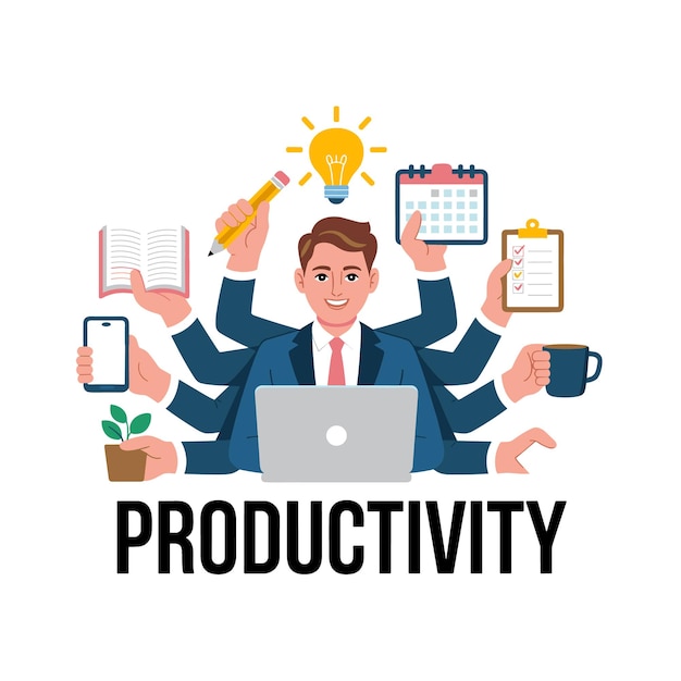 Vector multitasking professional achieving peak productivity