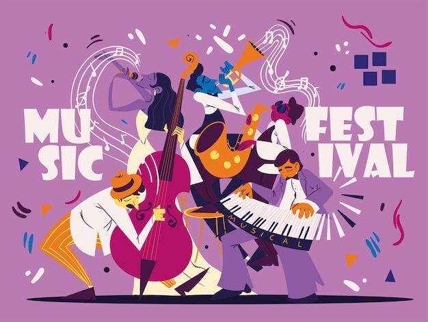 Vector musicians and music festival poster