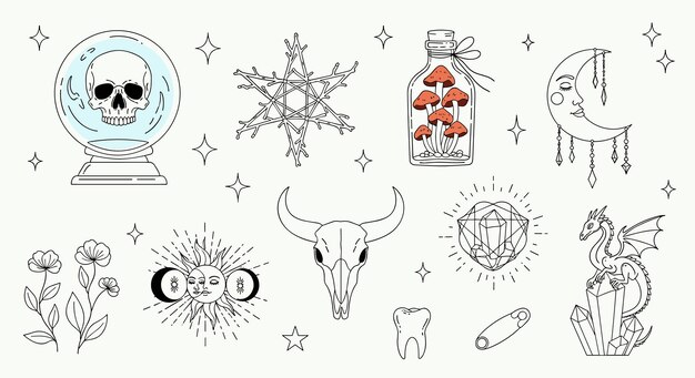 Vector mystical symbols and occult elements collection