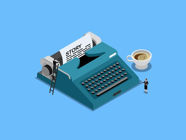 Vector narrative scene development with typewriter