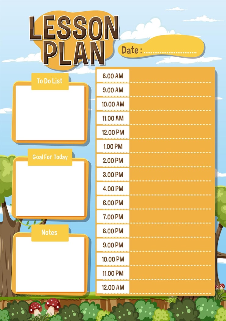 Vector nature forest mushroom with bush and tree