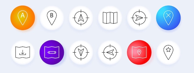Vector navigation and map set icon location marker map direction navigation target map pin destination map download favorite location navigation and mapping concept