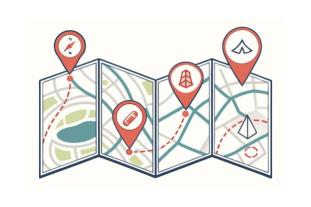 Vector navigation map vector with pinned destinations