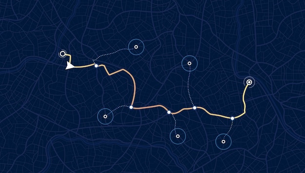 Vector navigation system showing a tracking navigation track navigation pin on street maps navigate mapping