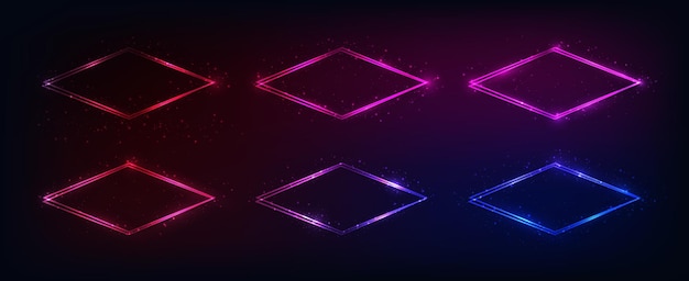 Vector neon double rhombus frame with shining effects
