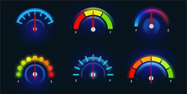 Vector neon fuel or charge speedometers interface set