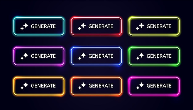 Vector neon glow generate buttons set for modern ui design web applications and game interfaces vector