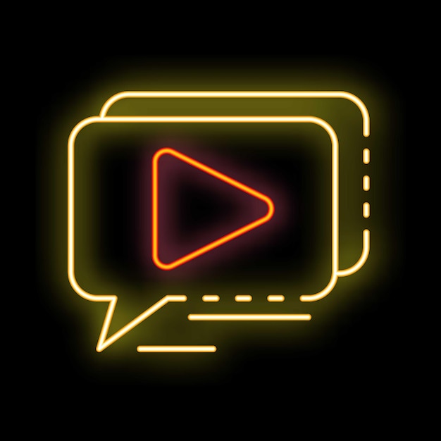 Vector neon icon of speech bubble with play button showing video streaming concept