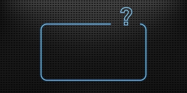Vector neon question template or frame neon question box quiz question mark frame