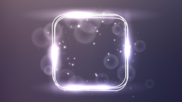 Vector neon rounded square frame with shining effects