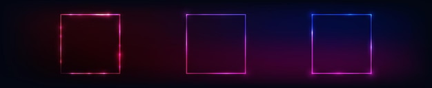 Vector neon square frame with shining effects
