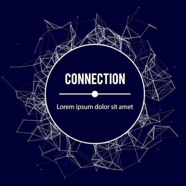 Vector network connection structure with place for text abstract background with moving dots and lines technology wireframe sphere
