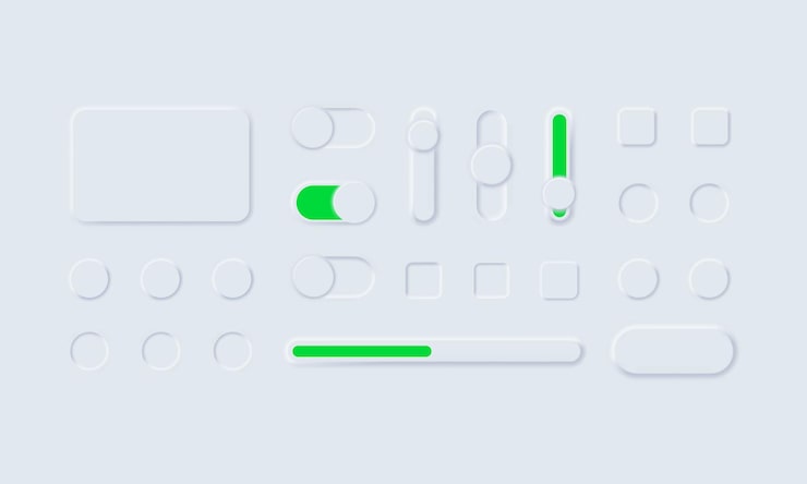 Neumorphic UI UX white user interface web buttons and ui sliders