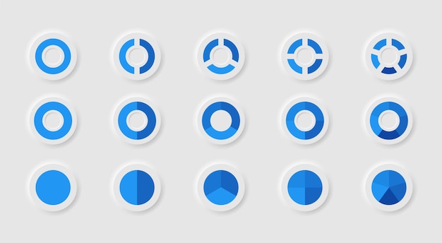 Vector neumorphism diagram buttons collection. infographic dashboard template with flat design graphs and pie charts. information graphics elements for web design. web elements in moden style. vector eps 10