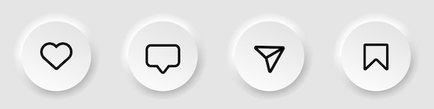 Vector neumorphism ui ux design elements buttons like comment share save on grey background user interface elements for mobile app vector illustration eps 10