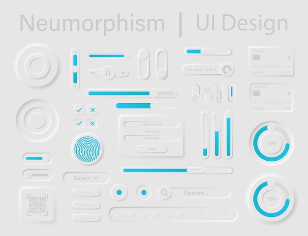 Vector neumorphism user interface design kit. neumorphism ui ux icons set. user interface elements for apps. neumorphic buttons collection. vector graphic. eps 10