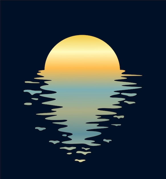 Vector night landscape with moon and lake
