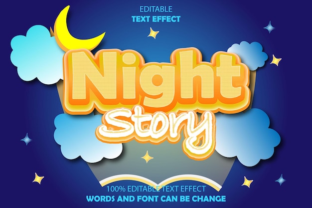 night story editable text effect 3d emboss cartoon style